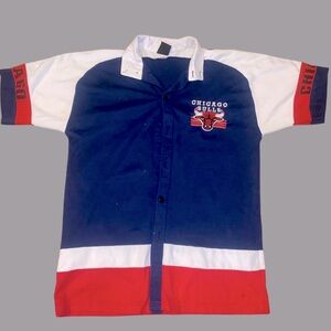 1990s Chicago Bulls Short Sleeve Button Up Shirt Red White Blue